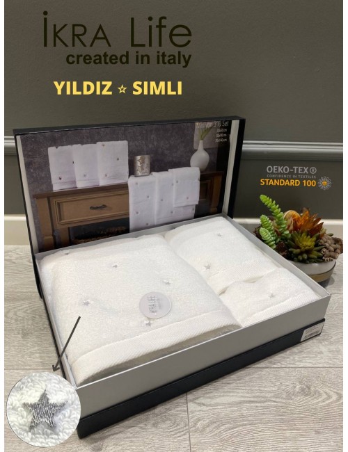 Ikra Life Yildiz Simli silver / Подарочный набор полотенец из 3-х предметов