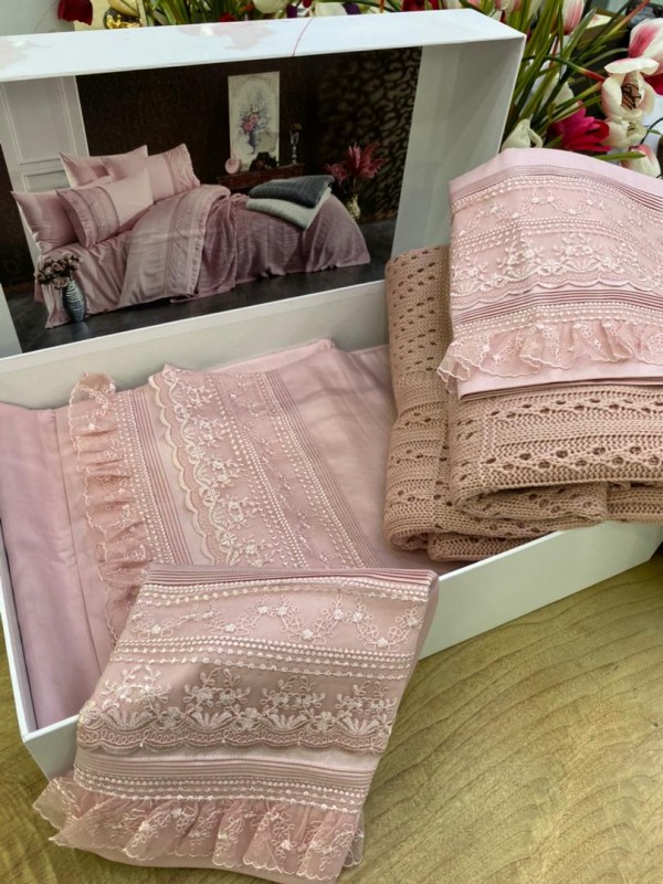 Gelin home “Ajurlu Triko” GUL KURUSU / Комплект постельного белья с вязаным покрывалом