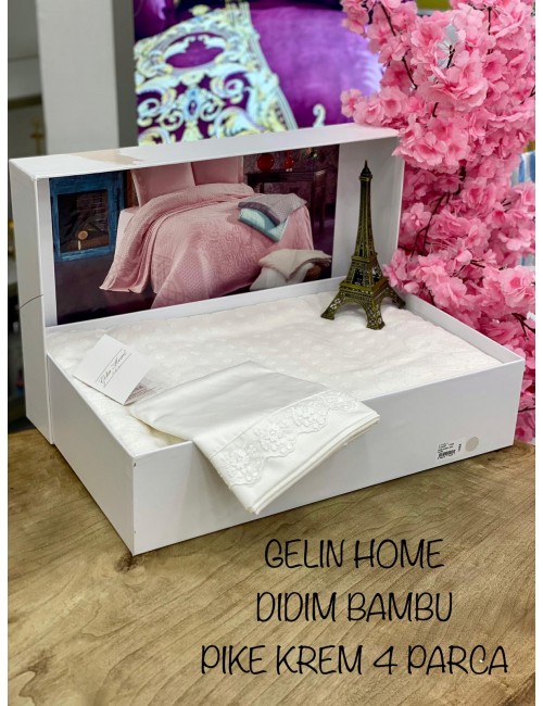 Didim bamboo krem pike Gelin Home | Набор с покрывалом 2-спальный Сатин Делюкс из 4-x предметов