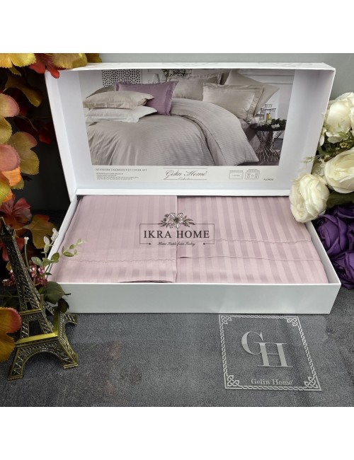 Florida Gul Gelin home | Двуспальное постельное белье жаккард страйп сатин делюкс с вышивкой  - 2021