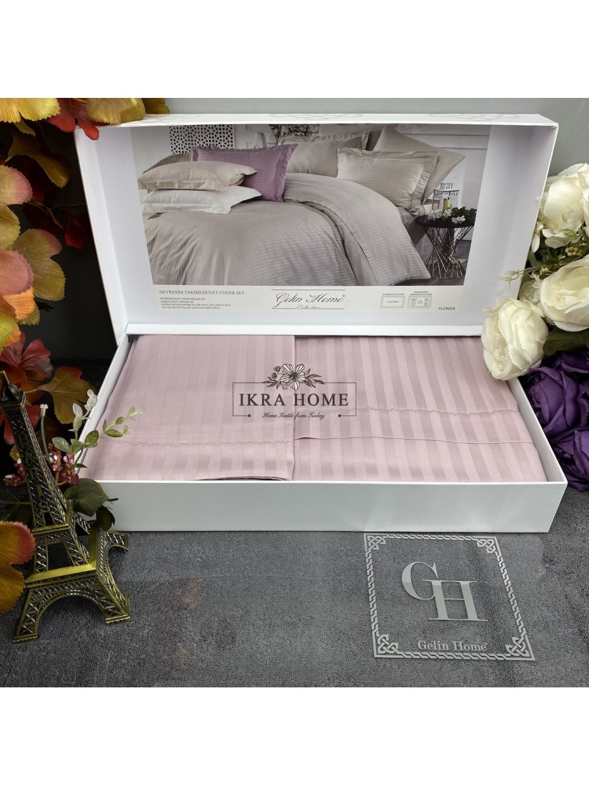 Florida Gul Gelin home | Двуспальное постельное белье жаккард страйп сатин делюкс с вышивкой  - 2021