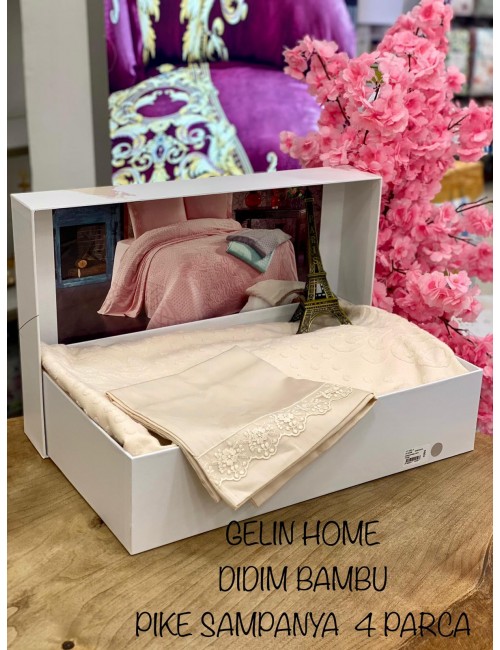 Didim bamboo Sampanya pike Gelin Home | Набор с покрывалом 2-спальный Сатин Делюкс из 4-x предметов