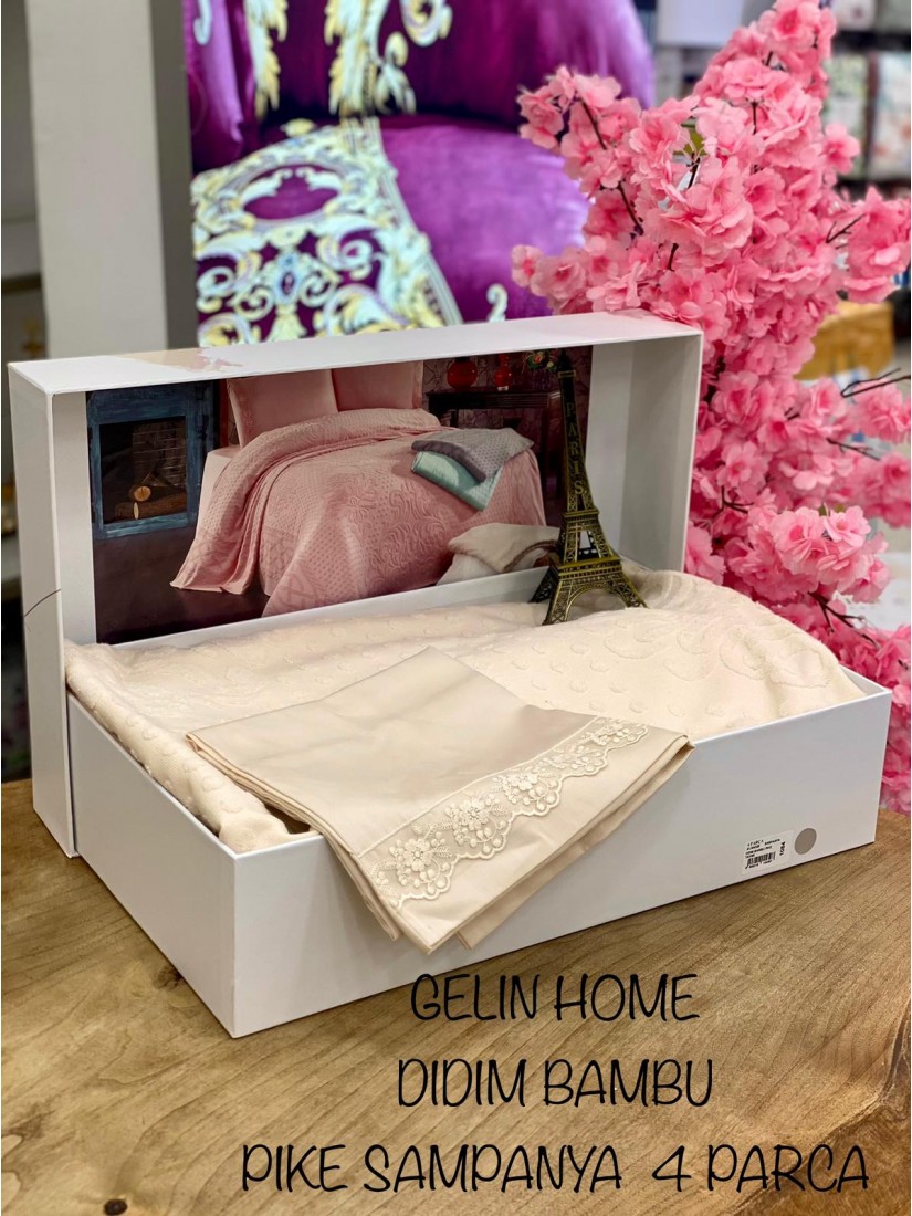 Didim bamboo Sampanya pike Gelin Home | Набор с покрывалом 2-спальный Сатин Делюкс из 4-x предметов