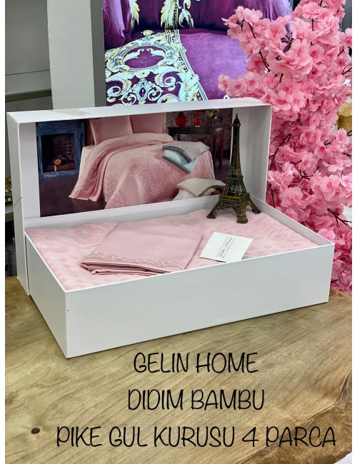 Didim bamboo Gul kurusu pike Gelin Home | Набор с покрывалом 2-спальный Сатин Делюкс из 4-x предметов