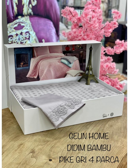 Didim bamboo gri pike Gelin Home | Набор с покрывалом 2-спальный Сатин Делюкс из 4-x предметов