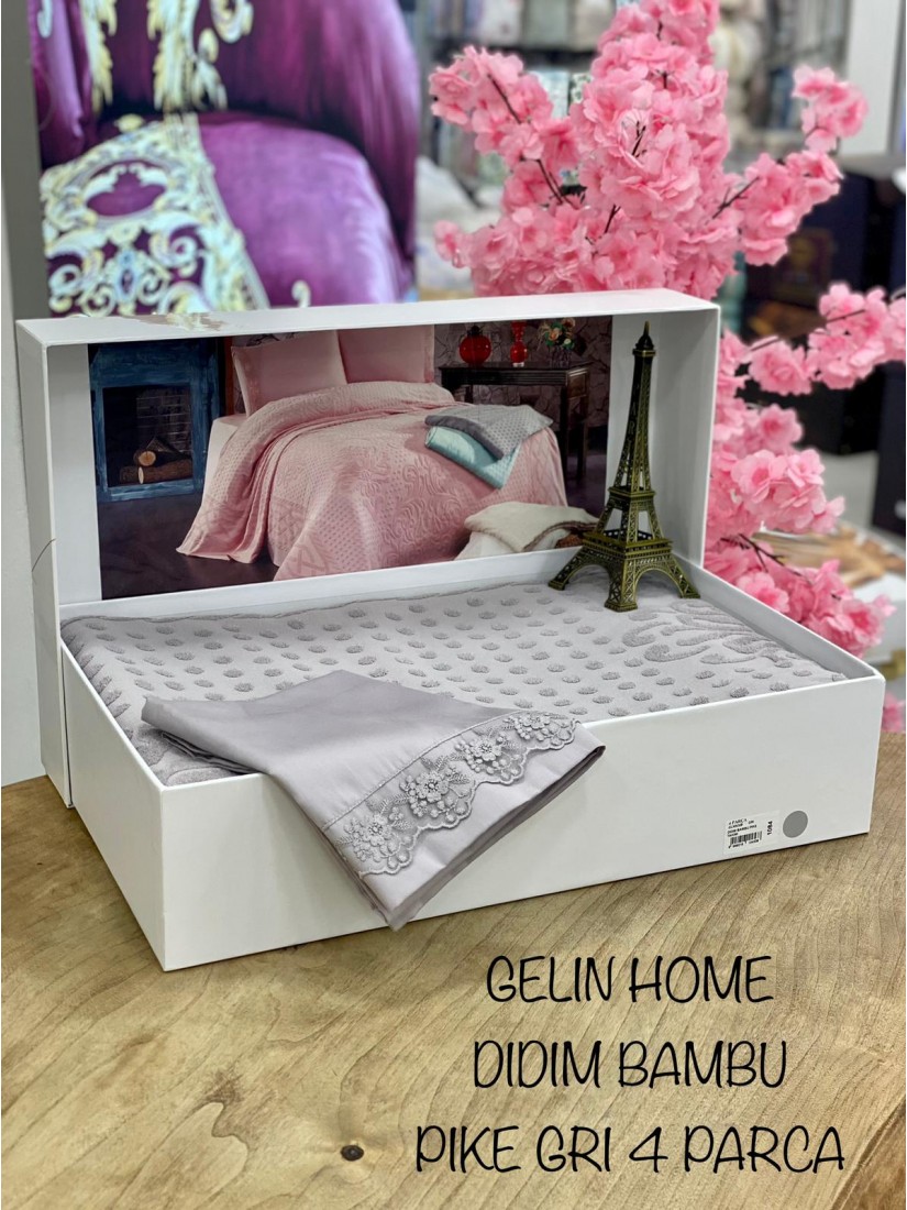 Didim bamboo gri pike Gelin Home | Набор с покрывалом 2-спальный Сатин Делюкс из 4-x предметов
