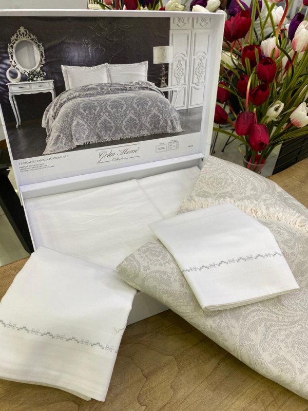 GELIN HOME TRUVA GRI | Комплект постельного белья с покрывалом/пике